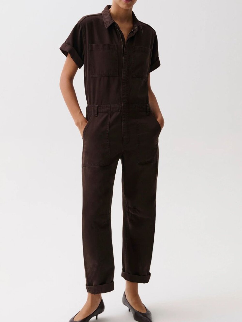 Pistola Cruz Barrel-Leg Cotton Jumpsuit In Mocha Brown - Women's Size XS - NWT